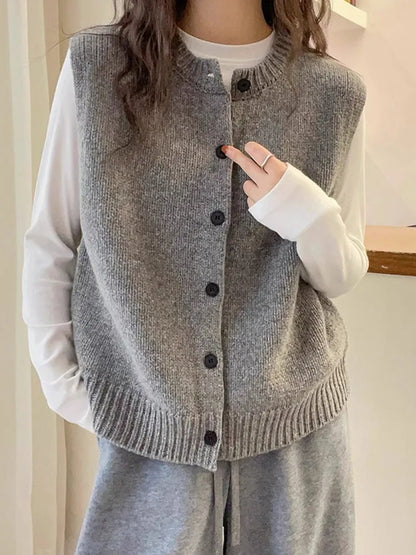 Knitted Sleeveless O-Neck Knit Vest Outerwears Sweaters