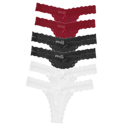 6pcs/Set Perspective Floral Panties Lace Thongs Low Waist G-string