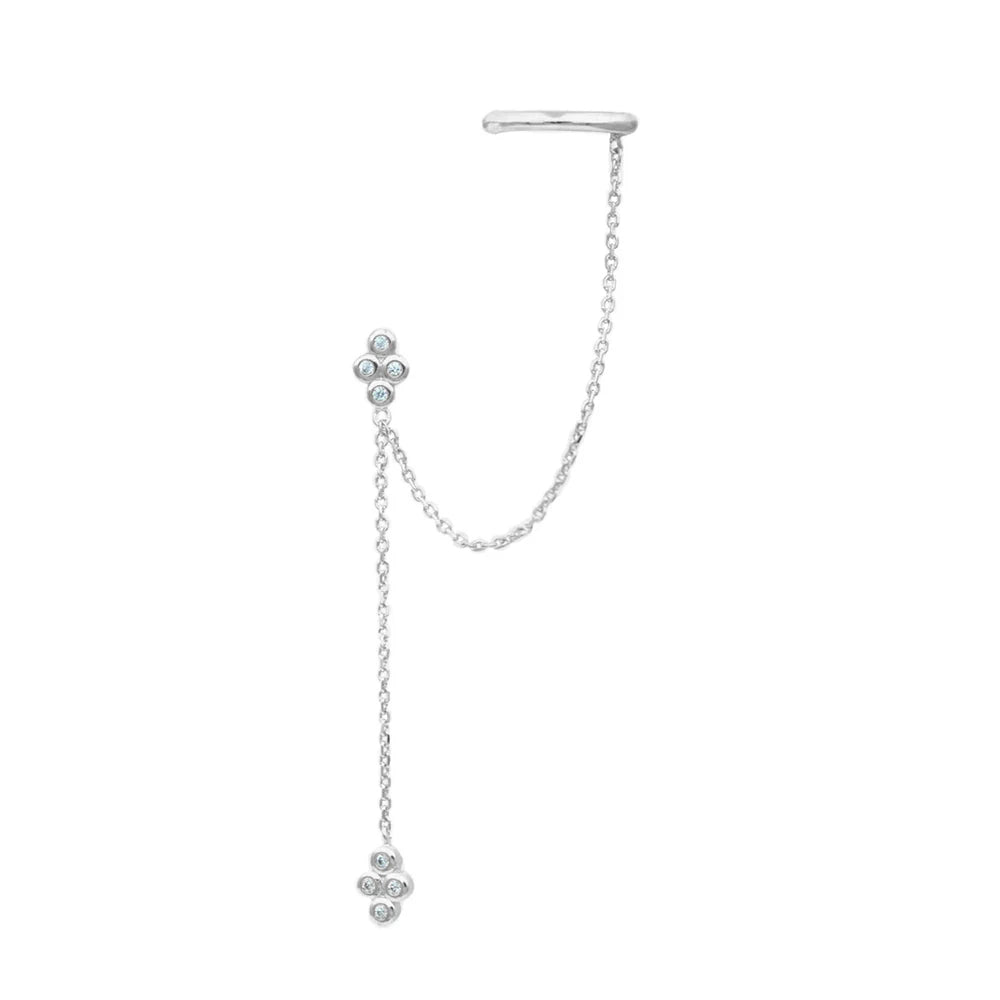 Stainless Steel Gold Color Chain Dangle Drop Zirconia Earrings