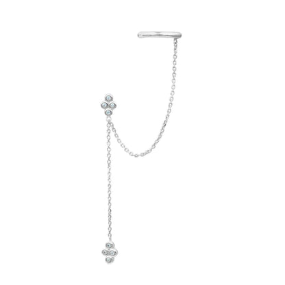 Stainless Steel Gold Color Chain Dangle Drop Zirconia Earrings