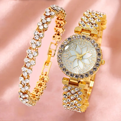 2Pc/Set 1Pc Rhinestone Quartz Bracelet Fancy Watches