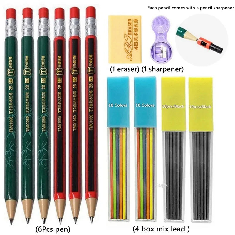 Mechanical Pencils Set 2B 2.0mm Automatic Student Drawing Pencil