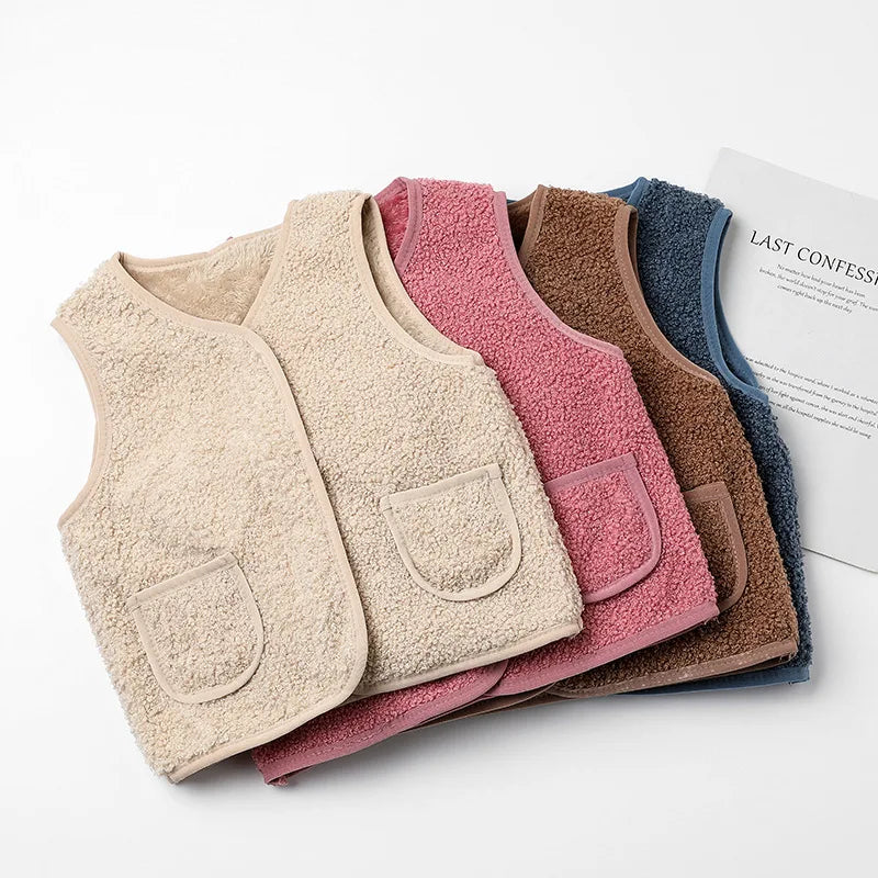Baby Lamb Wool Warm Waistcoat Plush Vest Single Breasted Double Layer Warm Coat