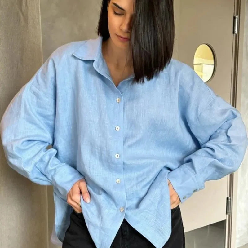 Elegant Long Sleeve Cotton Blouse