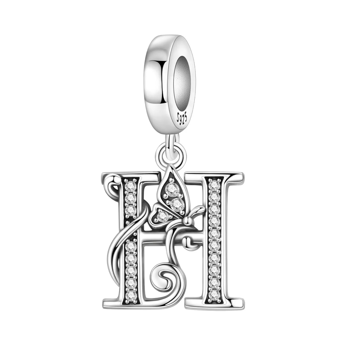 925 Sterling Silver Zircon Butterfly Letter Bracelet