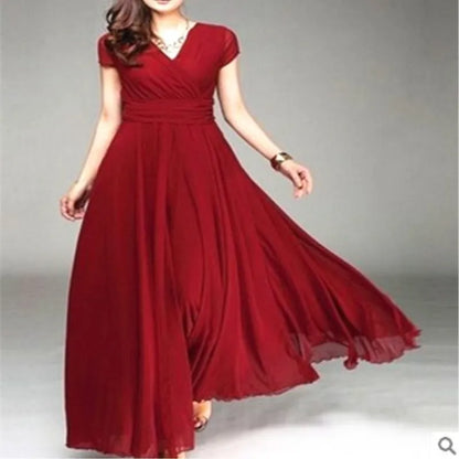 Short-Sleeved Chiffon Evening Dress