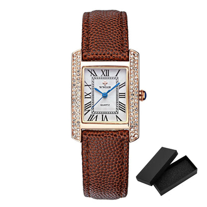 Elegant Square Diamond Waterproof Luxury Leather Quartz Watch