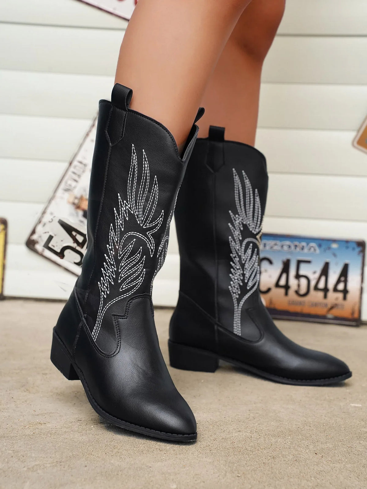 Gold Mid-calf Silver Western Cowboy Plus Size 36-43 Boots