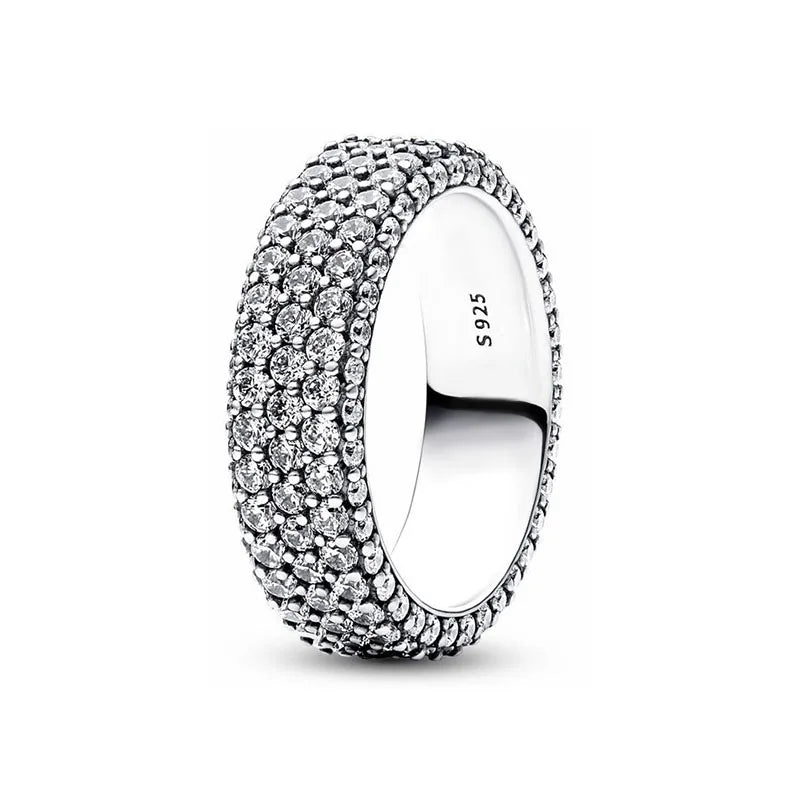 Dazzling Full Zircon 925 Pure Silver Widened Round Butterfly Ring