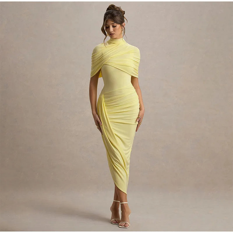 Shawl Maxi Short Sleeve Slim Fit Dress