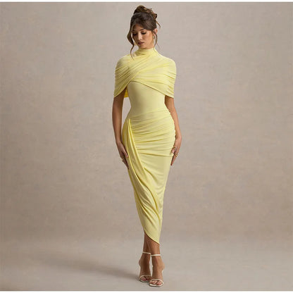 Shawl Maxi Short Sleeve Slim Fit Dress