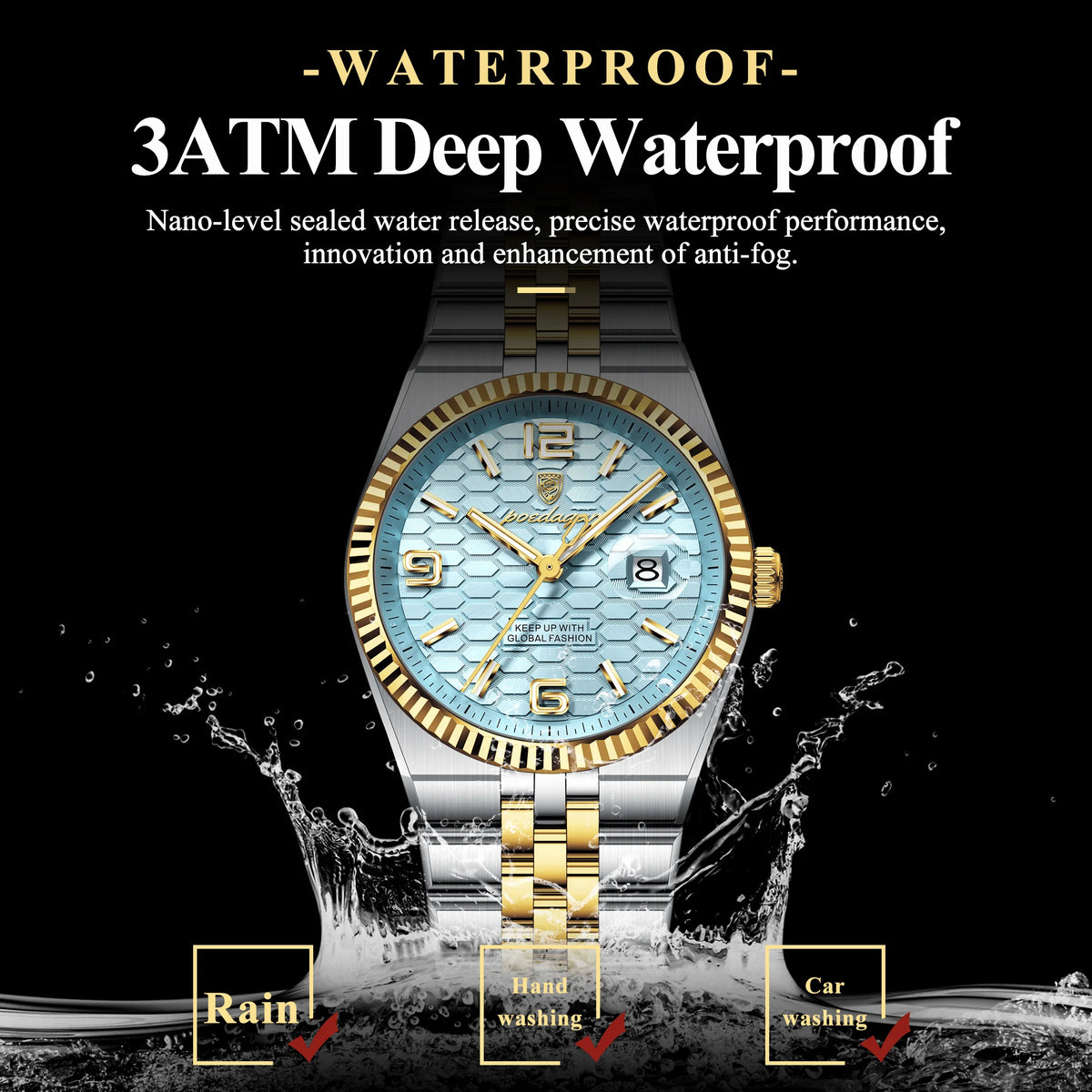 Quartz Stainless Steel Date Elegant Luminous Waterproof Watch