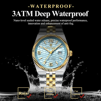 Quartz Stainless Steel Date Elegant Luminous Waterproof Watch