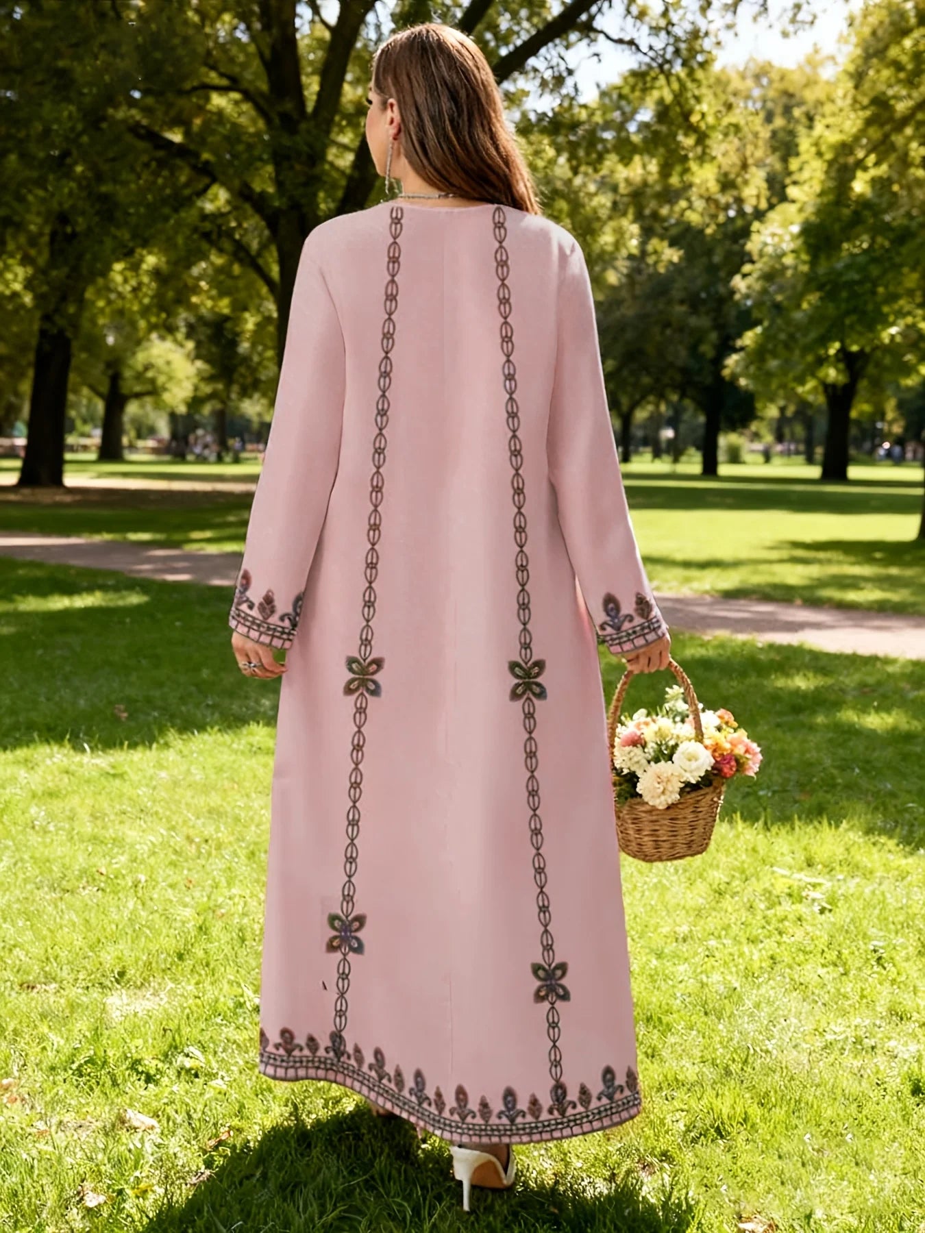 Middle Eastern Robe Plus-Size Long-Sleeve Dress