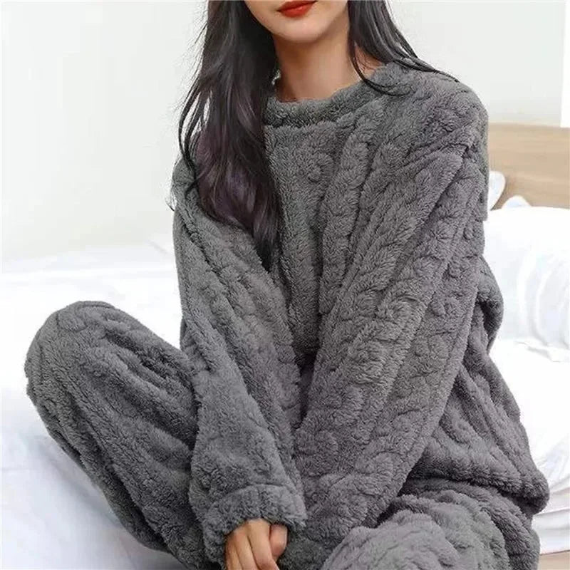 Coral Velvet Jacquard Soft Warm Winter Loungewear Pajama Sets