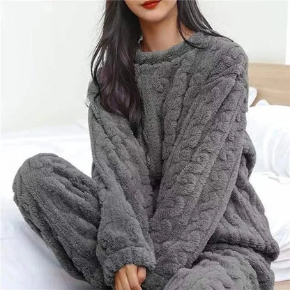 Coral Velvet Jacquard Soft Warm Winter Loungewear Pajama Sets