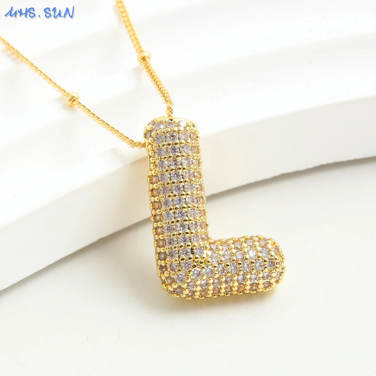 26 Letter Copper Zircon Bubble Initial Chunky Necklace