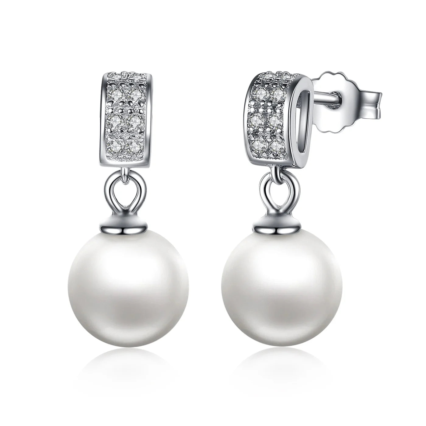 925 Sterling Silver Shell Pearl Shining Zircon Stud Earrings