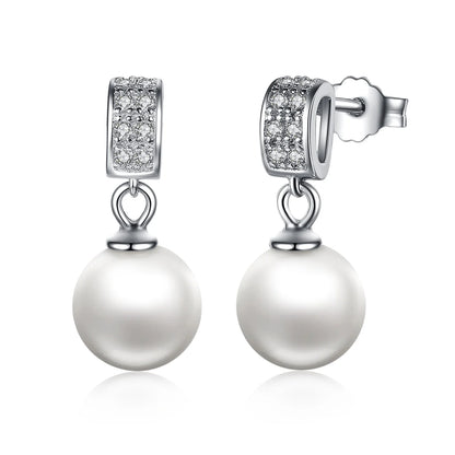 925 Sterling Silver Shell Pearl Shining Zircon Stud Earrings