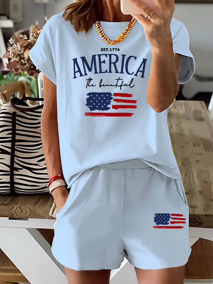 Cartoon print short sleeved T-shirt Set