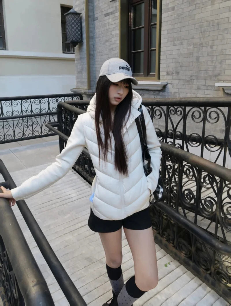 Elegant long sleeve standing collar hooded cotton sport coat