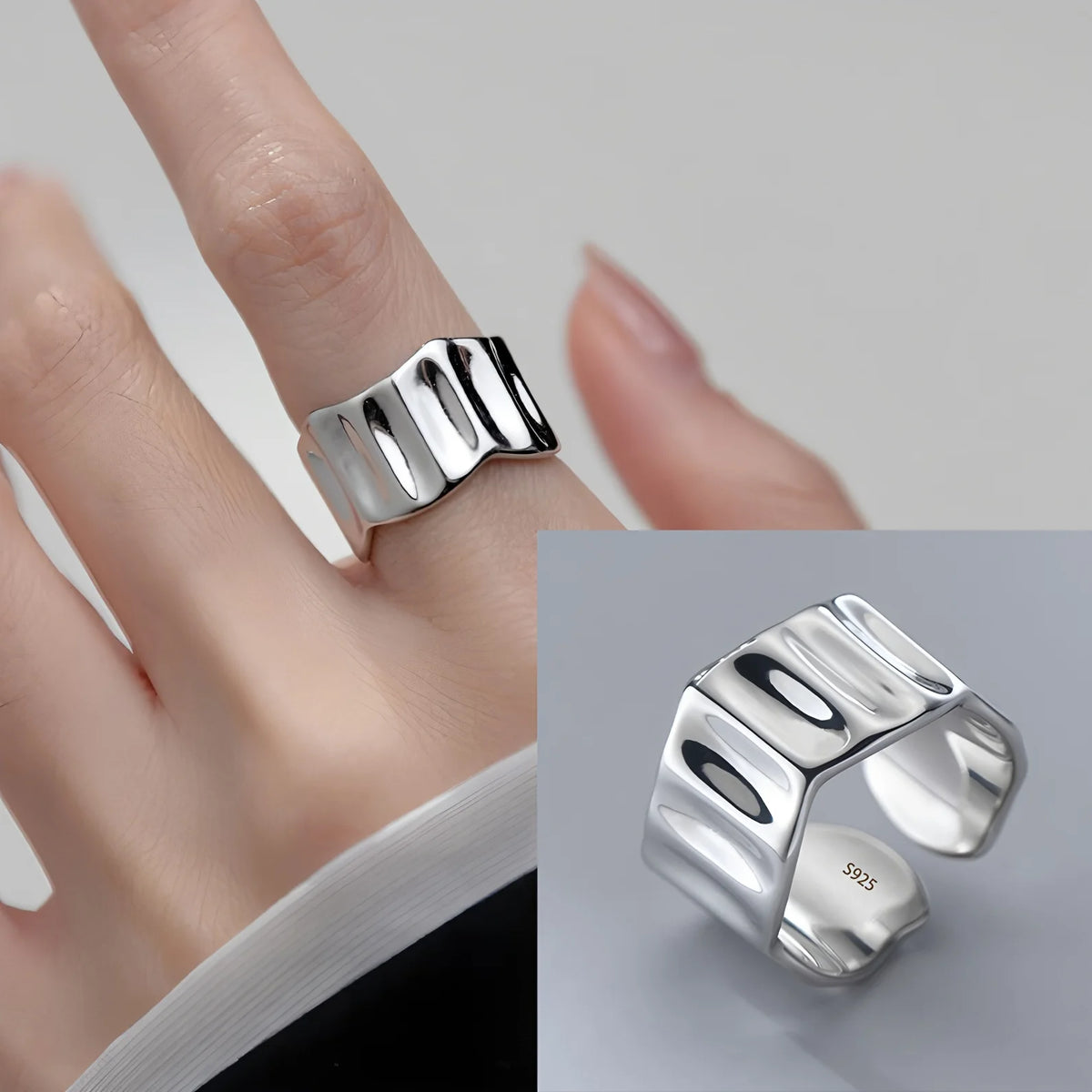 925 Sterling Silver Retro Geometric Asymmetric Rings