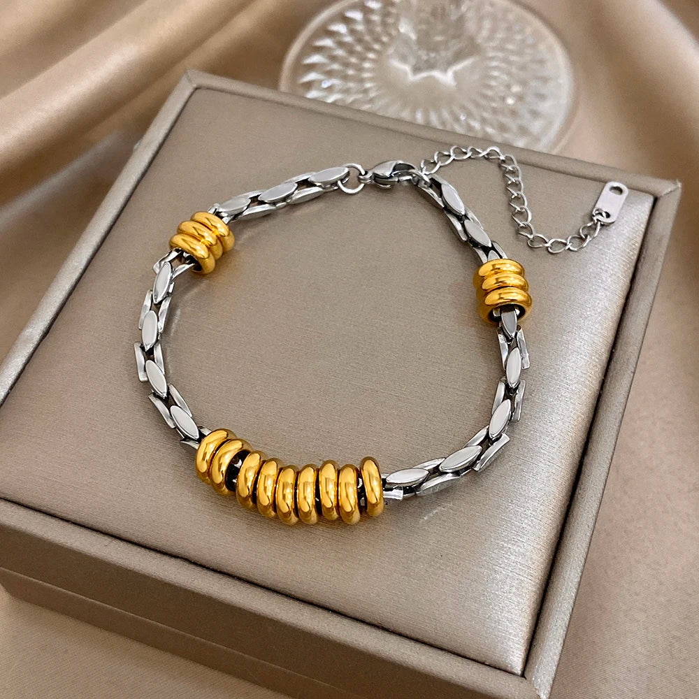Chubby Hollow Circle Beads Geometric Chain Stainless Steel Bracelets