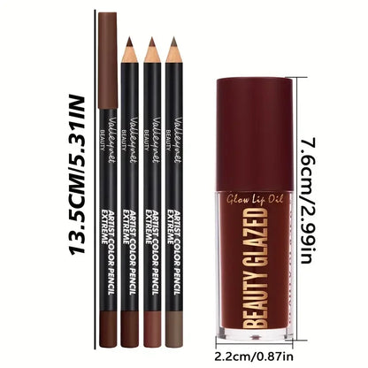 Dark Brown Lip Kit - Lip Liner + Lip Glaze, Waterproof