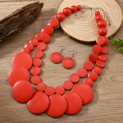 African Bohemian Geometric Wooden Handmade Necklace