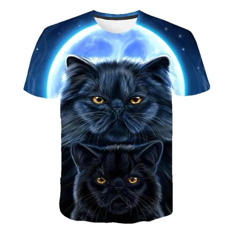 3D Mysterious Cat Short Sleeves  T-Shirt