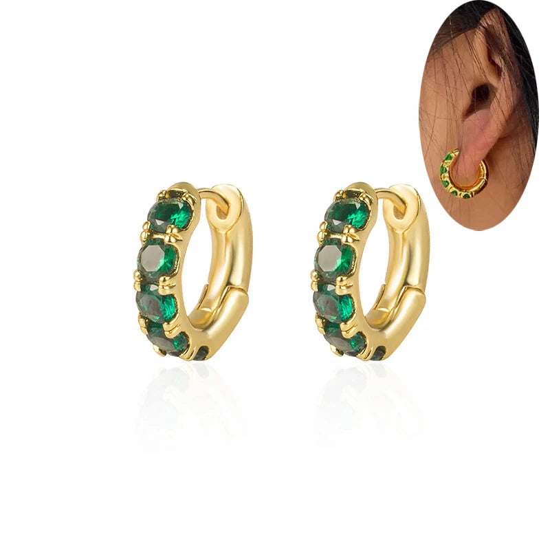 Elegant Stainless Steel Green Crystal Hoop Zircon Luxury Earrings