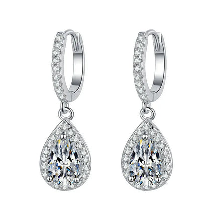 925 Sterling Silver Drop Zirconia Crystal Earrings