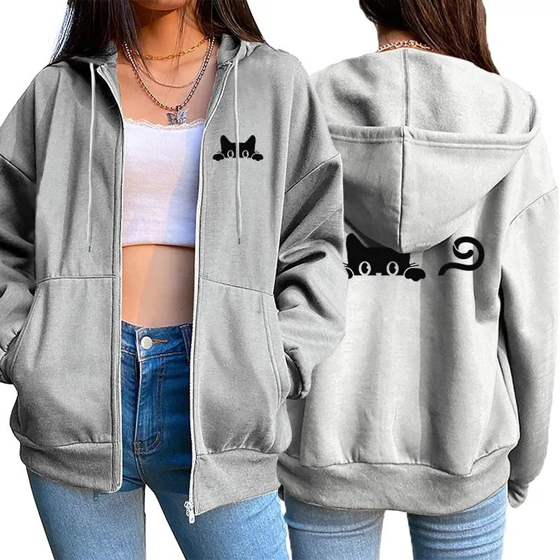Zipper Cardigan Hooded Sweatshirt Printing Outfits Casual Jogging Sport Coat