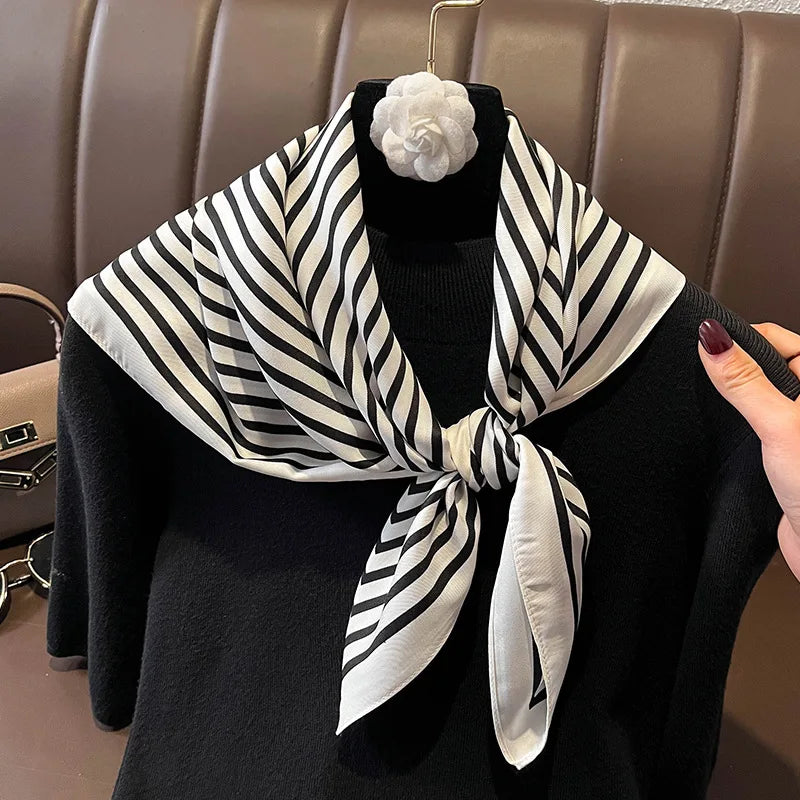 Luxury Silk Square Plaid Satin Scarf