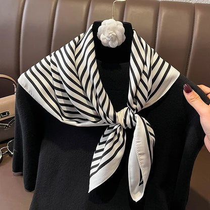 Luxury Silk Square Plaid Satin Scarf
