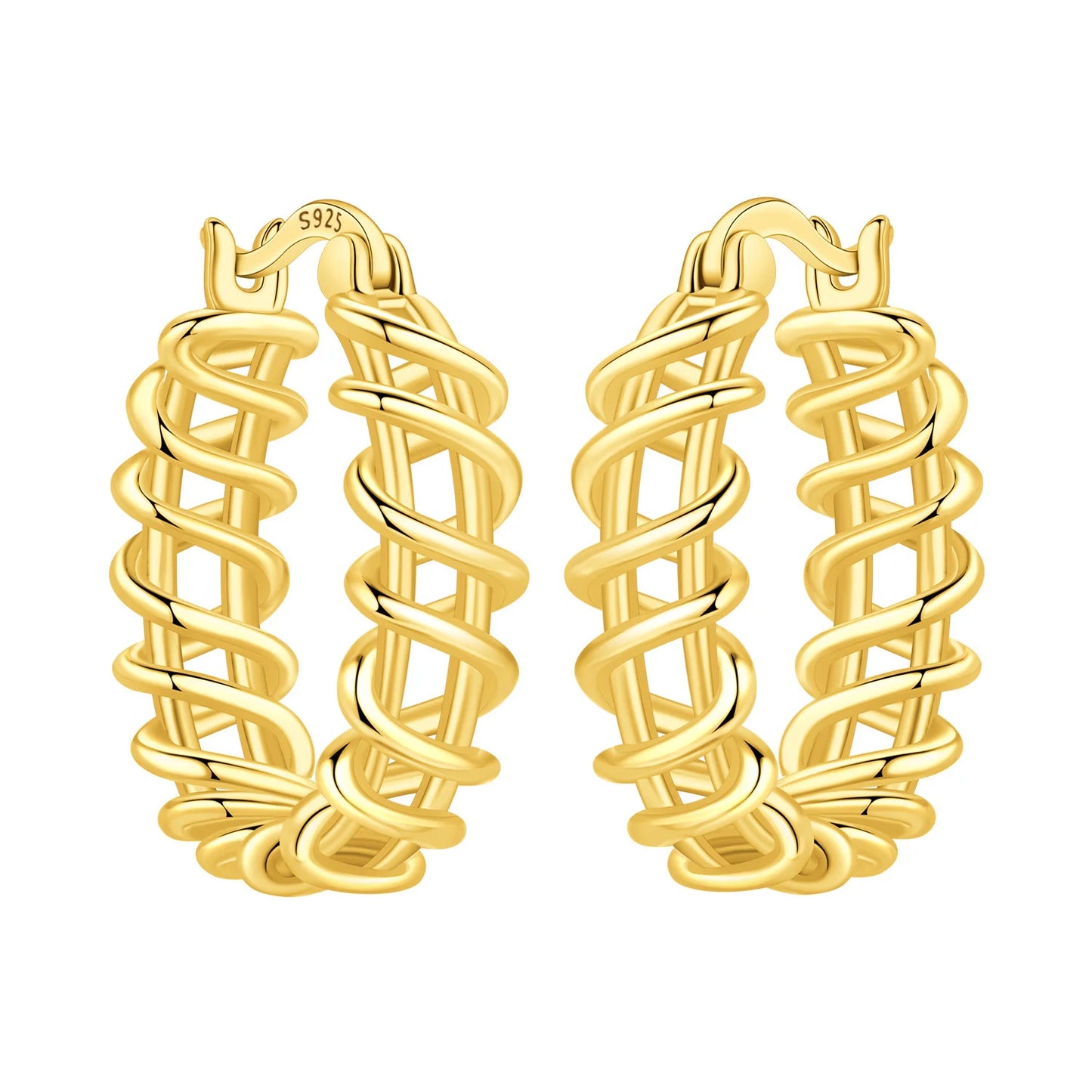 S925 Sterling Silver Zircon 18K Gold Lining Vintage Hoop Earrings