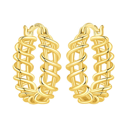 S925 Sterling Silver Zircon 18K Gold Lining Vintage Hoop Earrings