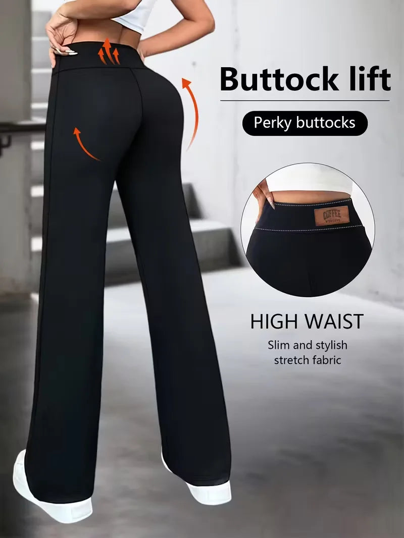 High Waisted Straight Leg Pants Stretchy Elegant Jeans