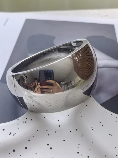 Smooth Surface Round Wide Silver Metal Bangle Geometric Bracelet