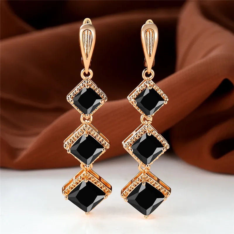 Rose Gold Birthstone Clip Blue Zircon Stone Earrings