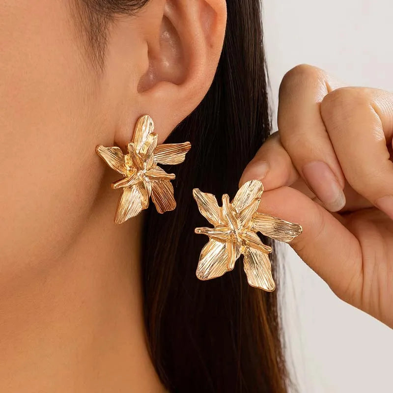 DANA Metal Gold Color Flower Big Earrings