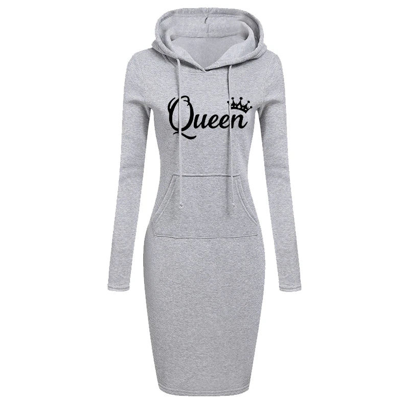 Elegant Bodycon Pullovers Pocket Hooded Casual Long Sleeve Mini Dress