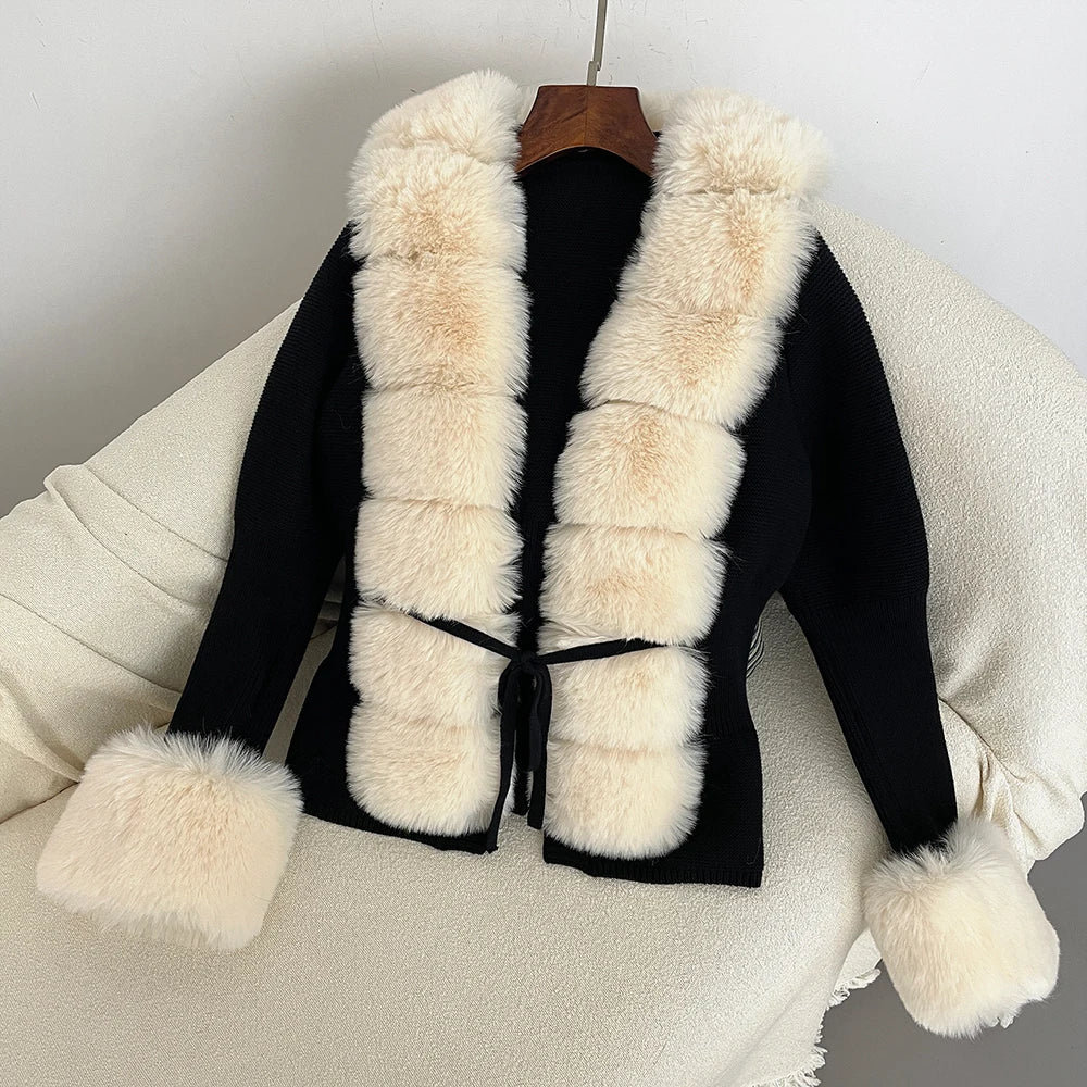Fur Cardigan Detachable Collar Jacket Faux Fur Coat