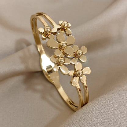DANA Stainless Steel Flower Cuff Bracelet