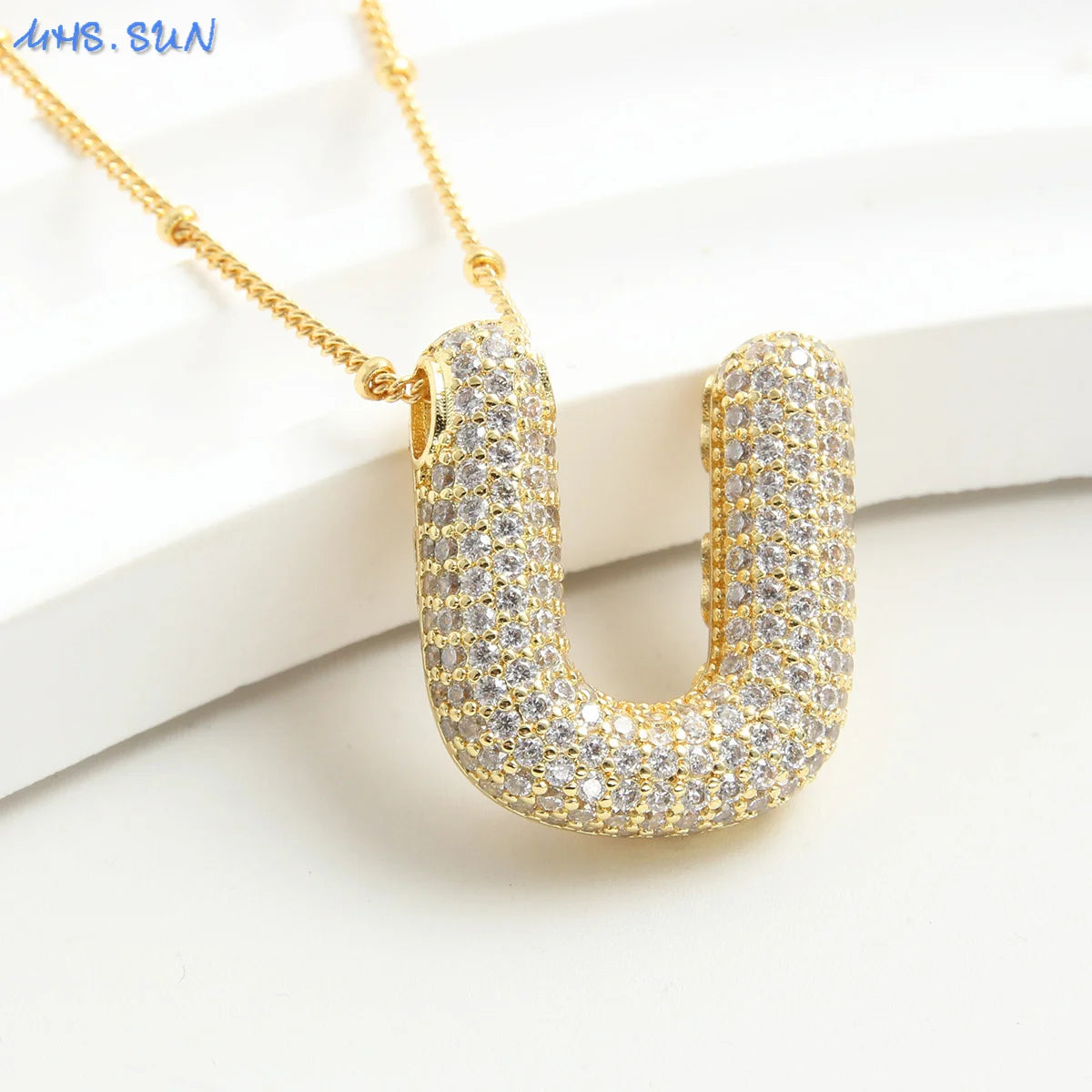 26 Letter Copper Zircon Bubble Initial Chunky Necklace