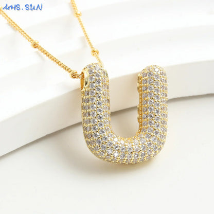 26 Letter Copper Zircon Bubble Initial Chunky Necklace