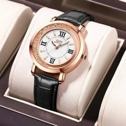 Quartz Leather Strap Diamond Bezel Waterproof Luminous Watch