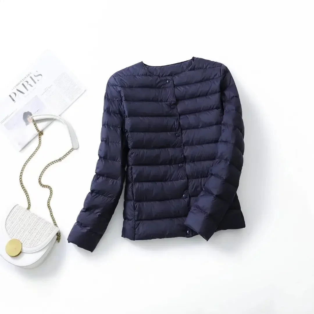 Light Down Duck Down Fall Collarless Light Quilted Puffer Coat
