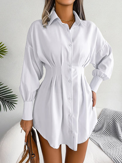 Casual Buttons Long Sleeve Mini Dress