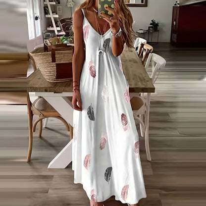 Feather Print Maxi Dress